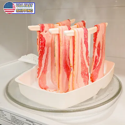 Microwave Bacon Cooker Tray Rack Holds 12 Strip Quick Crispy Bacon Cooking Plate • $8.95