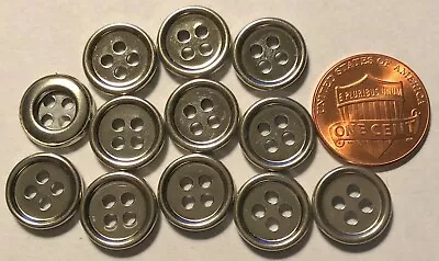12 Small Shiny Polished Silver Tone Metal  Sew-through Buttons 1/2  12.5mm 10104 • $4.99