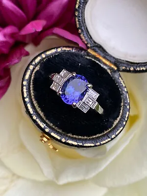 Art Deco Tanzanite And Diamond Platinum Ring 0.30ct + 1.70ct • £1495