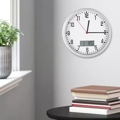 25cm Analog Wall Clock With Digital Display Calendar Temperature Silent Quartz • $34.89
