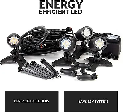 £49.99 • Buy ELLUMIERE Black Outdoor Low Voltage LED Small Spotlight Starter Kit 2W 4 Pack