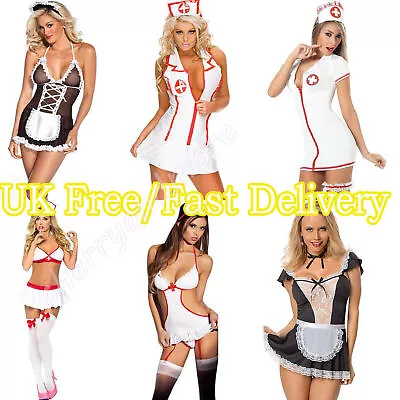 Womens SM Sexy Naughty Nurse Costume Lingerie Ladies Fancy Dress Party Outfit⊰ • £13.19