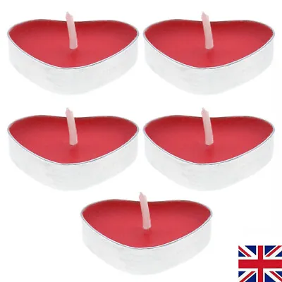 5 X HEART SHAPED CANDLES Romantic BRIGHT RED Love Tealight Small Tea Light Set + • £2.99
