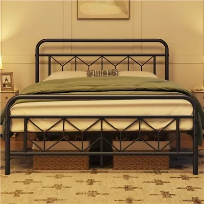 Vintage Metal Bed Frame Platform Bed Frame With Diamond Pattern Headboard • $77.98