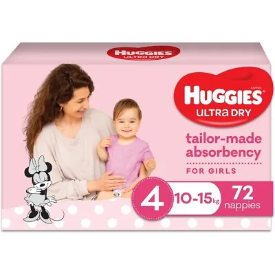 $28 • Buy Huggies Ultra Dry Nappies Girl Size 4 (10-15kg) 72 Pack