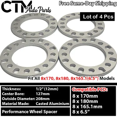 4Pc FORD 8LUG VAN TRUCK 1/2 (12mm) THICK 8x6.5 8x180 8x170 8x165.1 WHEEL SPACER  • $30.35