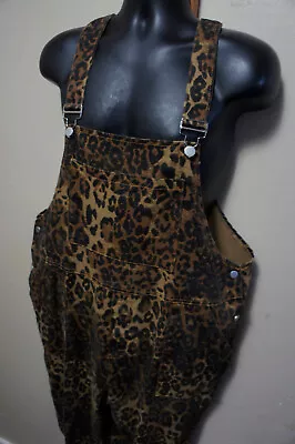 Vintage 90's Leopard Animal Print Cropped Short  Vtg Retro Overall Denim Pants 1 • $23