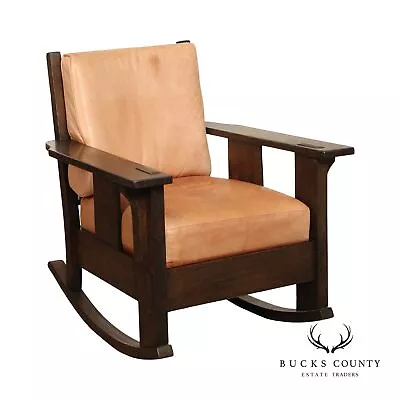 Oak Craft Antique Mission Oak And Leather Rocking Chair • $1295