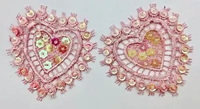 Trimplace Pink Heart Venice Lace 3-1/4  Wide X 3-1/4  High Applique With Cupped • $13.47
