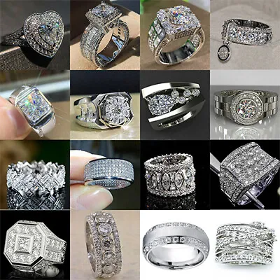 $2.90 • Buy Fashion 925 Silver Wedding Rings Women Jewelry Cubic Zirconia Ring Gift Size6-10