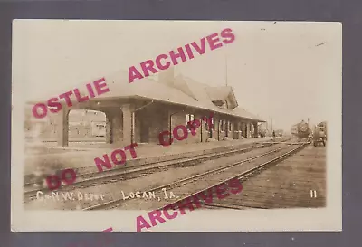 Logan IOWA RPPC 1915 DEPOT Train Station C & NW RR Nr Woodbine Missouri Valley • $49.99