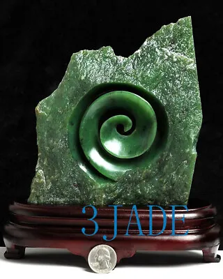 Large Green Nephrite Jade Koru Sculpture NZ Maori Style Greenstone Carving • $399.99