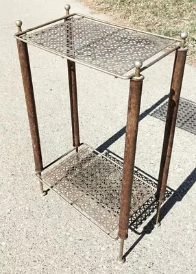 Mid Century Modern Wire Metal Mesh Wood Side Table Book Plant Night Stand Vtg • $79.99