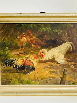 Oil Painting Antonio Matteo Montemezzo Rooster Fighting Chicken Farm Cockfight Rooster. • £1932.38