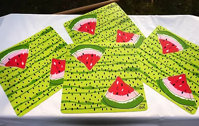 Vera Neumann Ladybug Set Of 4 Vinyl Placemats Summery Watermelon Print - Group 3 • $26.50