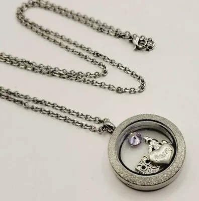 Memory Locket Necklace Silver Tone Floating Charm With Horse Racing Sister 20  • $13.49