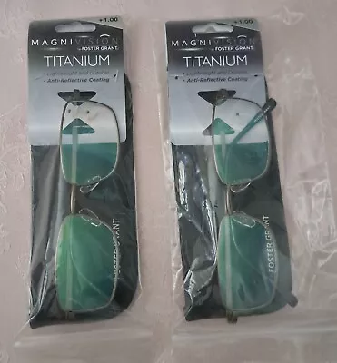 Foster Grant Magnivision T10 GUN Titanium Men's Reading Glasses 1.00 SET OF 2 ! • $34.99