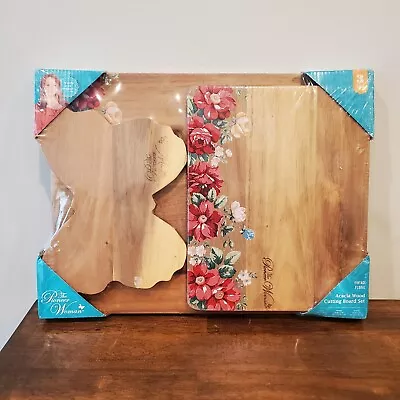 Pioneer Woman 3 PC Vintage Floral Cutting Board Set Acacia Wood Butterfly • $55