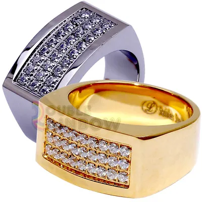 R2 Men Stainless Steel Gold Silver Plated Hip-Hop 3 Rows CZ Bling Ring Size:8-13 • $13.99