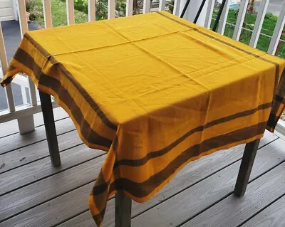 Vintage Midcentury Wool Tablecloth Orange With Brown Border Stripes - 58  By 38  • $29.95