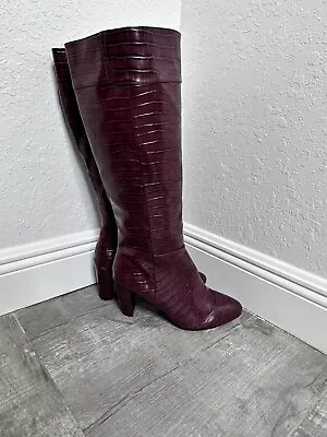 NEW Jones New York- Nina Knee High Boots Burgundy Size 11M Croc Faux • $29