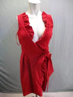 $29.99 • Buy Diane Von Furstenberg Size 2 Womens Red Ruffle Nylon Sleeveless Wrap Dress 1Y811