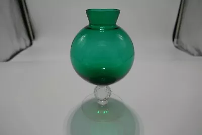 Morgantown Glass Ivy Ball Vase Golf Ball Stiegel Green Clear Stem 6 3/4  T 1960s • $60