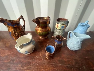8x Antique Old Water Milk Jugs Lusters Moulded • £17