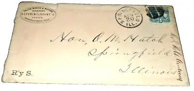 1877 Toledo Wabash & Western Railway Used Company Envelope Springfield Illinois • $50