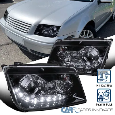 Fits 99-05 VW Jetta Mk4 Glossy Black LED Strip Projector Headlights Head Lamps • $162.95