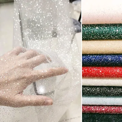 Silver Glitter Sequin Tulle Fabric Shiny Mesh Gauze DIY Craft Wedding Dress Veil • $7.91