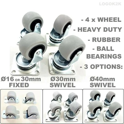 £3.97 • Buy 4 X Heavy Duty Ø 30 40 Mm Swivel Or Fixed Castor Wheels Trolley Furniture Rubber