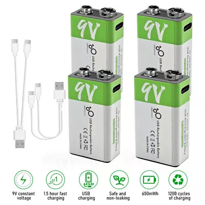 Lot 9V 9 Volt Li-ion USB Rechargeable Batteries 5800mWh Lithium Ion Battery Pack • $7.99