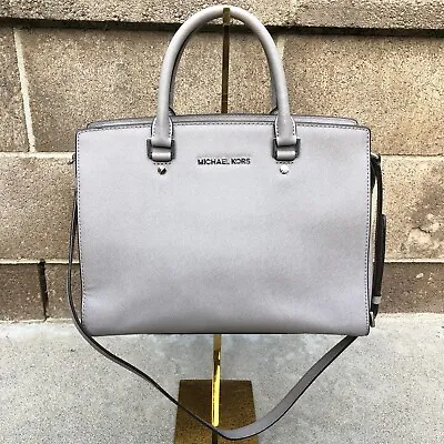 MICHAEL KORS Selma Purse Crossbody Medium Grey Saffiano Leather Shoulder Bag • $69.89