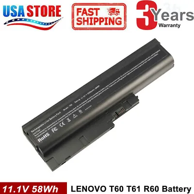 Laptop Battery For LENOVO ThinkPad T500 W500 R60 R61 T60P T61 40Y6795 41N5666 • $16.99