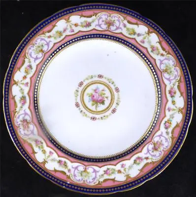 £99.99 • Buy N819 C1860 Minton Porcelain Cabinet Plate Cobalt Pink Floral Wreathes Border