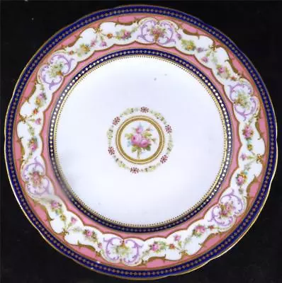 N819 C1860 Minton Porcelain Cabinet Plate Cobalt Pink Floral Wreathes Border • £99.99