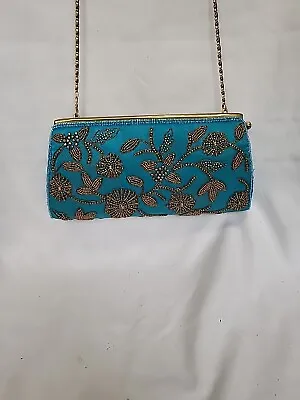 Vintage Evening Bag Moyna Coture Turquoise Beaded Evening Bag  Free Shipping • $28