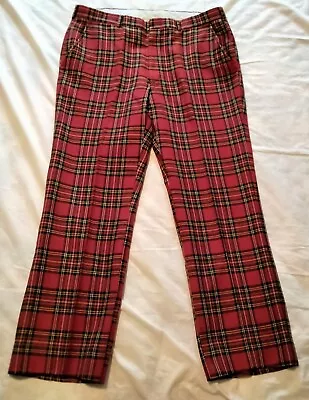 Vintage  60's/70's Town & Country Mens Slacks/Trousers 100% Wool Red Plaid • $19.99