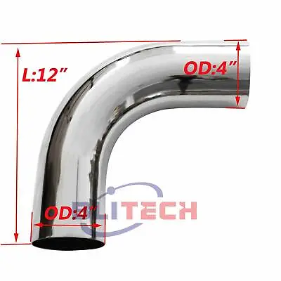 4 Inch 4 OD X 12  12 Inch Length Chrome Exhaust Elbow Pipe 90 Degree Truck Tube • $41.94