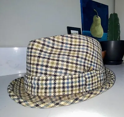 Vintage Men’s Snap-Back Crushable Wool Hat Plaid Washburn Fedora Trilby Panama • $26.99