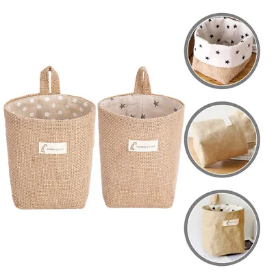 2Pcs Linen Small Storage Basket Over The Door Home Decor Wall Hanging Wall • £8.96