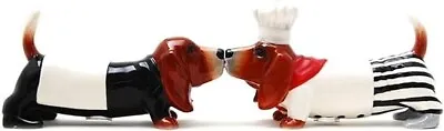 Kissing Basset Hounds Chef Dogs Magnetic Salt And Pepper Shakers Set • $14.95