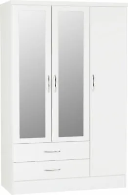 Nevada 3 Door 2 Drawer  Mirrored Wardrobe White Gloss  • £253.43