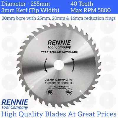 255mm X 30mm X 40T TCT Circular Wood Saw Blade For Bosch Makita Dewalt Mitre • £15.99