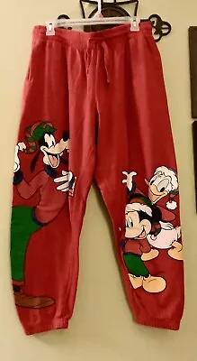 Adult Mickey Mouse Goofy Donald Duck Red Sweats Jogger Pants Sz. L GOOD/CLEAN! • $10.90