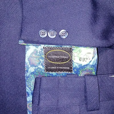 VTG Michaels/Stern Mens Size 36R 31x30 Solid Blue Two Button 2 Piece Suit • $79.99