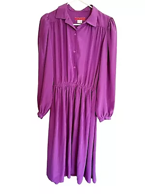 Vtg 1980s Halston III Purple Jewel Tone Collared Dress Size 10 • $28