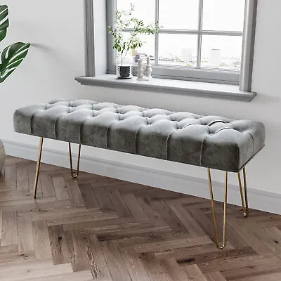 £69.95 • Buy Button Tufted Upholstered Velvet Bench Window Seat Fabric Ottoman Bed End Stool