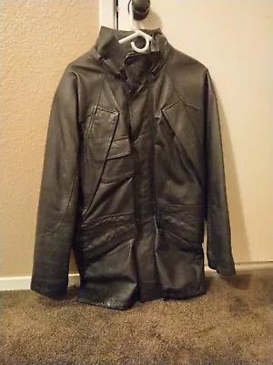 Mens Phase 2 Genuine LEATHER Black Classic Peacoat Coat Jacket M/L  • $39.99